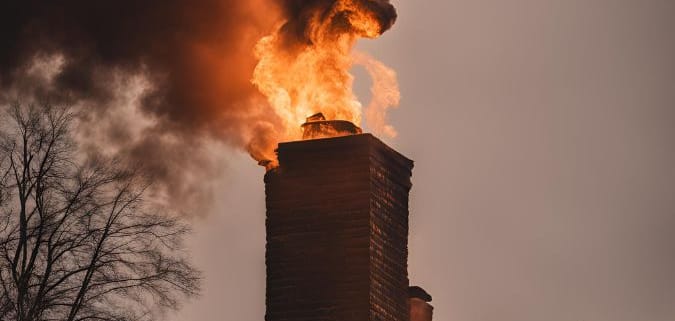 Chimney Fire on Brick Masonry Chimney spreading on rooftop