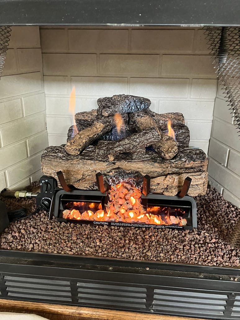 Completed Gas Log Intallation in Gas Fireplace - Leesburg VA Burning Peterson Real Fyre Gas Log Installation in Leesburg, VA home