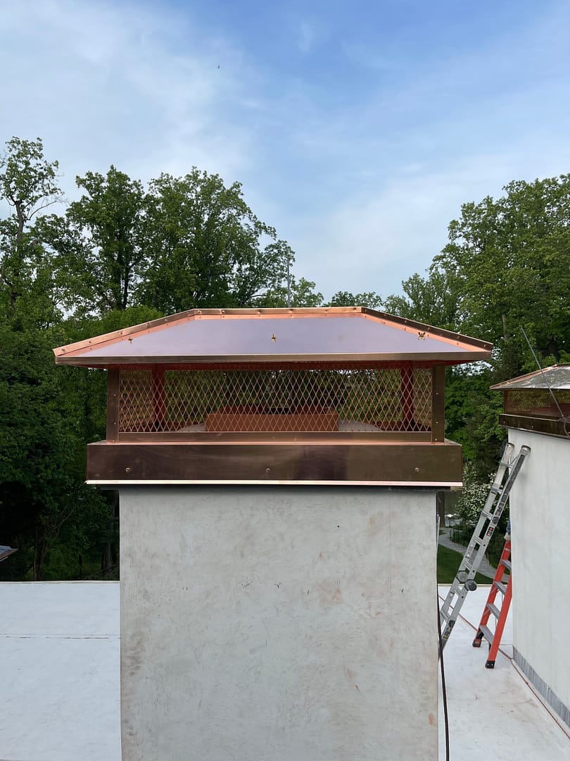 Copper Chimney Cap Intall McLean VA - Sixpenny Chimney Sweeps New Hip Roof Lid Copper Chimney Cap McLean VA by Sixpenny Chimney Sweeps